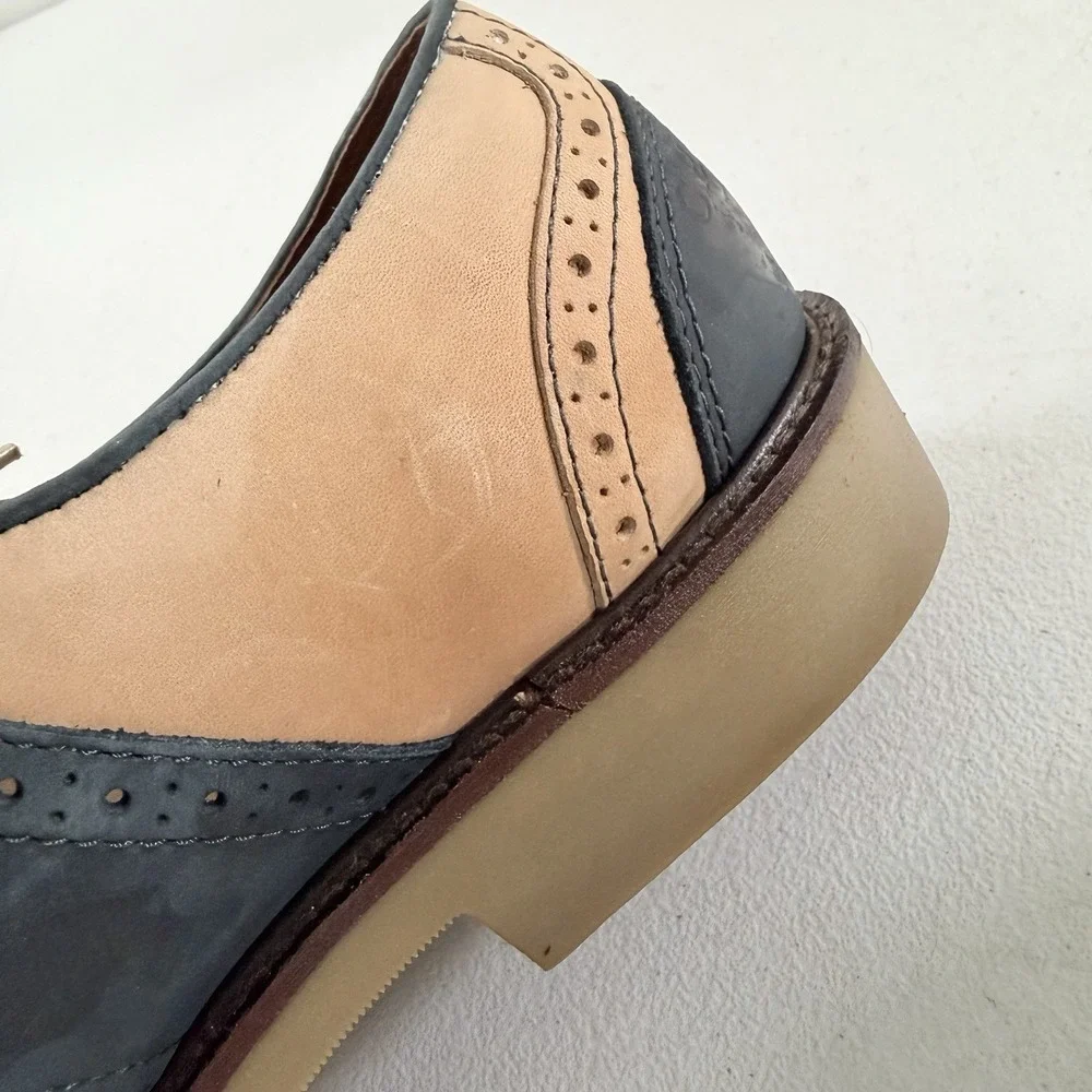 GH Bass Mens Saddle Oxford Suede Bone Multi Montgomery Blue Size 8 M W/‎ Box